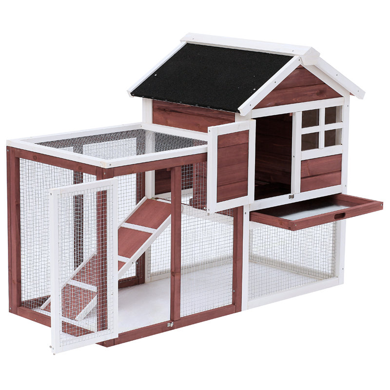 Tucker Murphy Pet Genebern Wooden Rabbit Hutch with Ladder and Outdoor